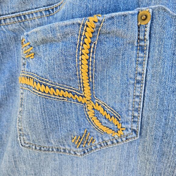 Vintage Fashion Bug Maxi Denim Skirt Modest Embroidered Pockets Back Pleat sz 12 - Picture 3 of 12